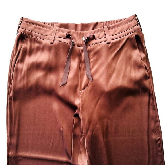 CAMI NYC Alex Pant Size Small Chocolate Brown Shiny Silk Pockets Relaxed - Picture 6 of 8